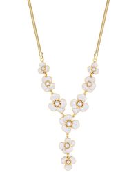 Mood - Gold White Enamel Pearl Flower Statement Y Drop Necklace - Lyst