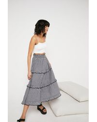 Warehouse - Gingham Scallop Frill Tiered Midi Skirt - Lyst