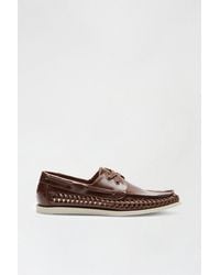 Burton - Brown Leather Look Boat Shoes - Lyst