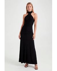 Roselle - Ruched Halterneck High Neck Slinky Maxi Dress - Lyst