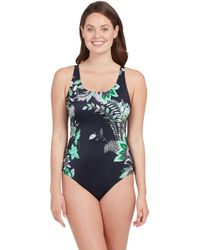 Zoggs - Botanica Adjustable Scoopback Swimsuit - Black/green - Lyst