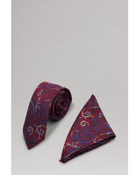 Burton - Burgundy And Blue Paisley Tie And Pocket Square Set - Lyst