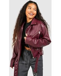 Boohoo - Petite Faux Leather Oversized Biker Jacket - Lyst