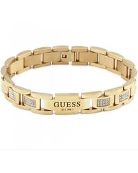 Guess - Frontiers Curb Gold Tone Stainless Steel Bracelet - Umb01342yg - Lyst