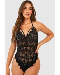 Boohoo - Crotchless Strapping Lace One Piece - Lyst