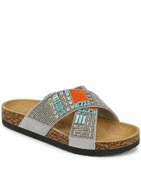 Spot on - Embellished Cross Strap Comfort Slide Sandals With Cork Footbed - Lyst
