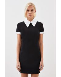Karen Millen - Jersey Cotton Poplin Collar Mini Dress - Lyst