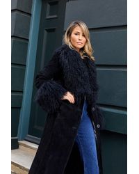 Oasis - Rachel Stevens Real Suede Mongolian Fur Wrap Coat - Lyst