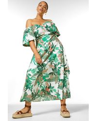 Karen Millen - Plus Size Cotton Poplin Palm Wrap Bardot Wrap Dress - Lyst