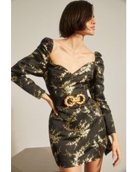 Oasis - Black And Gold Floral Jacquard Aline Dress - Lyst