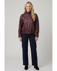 Izabel London - Faux Leather Asymmetric High Neck Jacket - Lyst