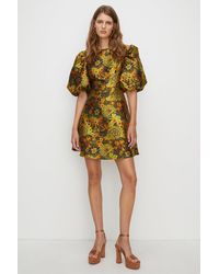 Oasis - Floral Jacquard Puff Sleeve Skater Dress - Lyst