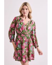 Dorothy Perkins - Wrap Front Blouson Sleeve Mini Dress - Lyst