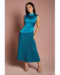 Coast - Petite Drape High Neck Pleated Skirt Midi Dress - Lyst