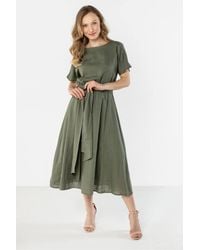 Love Lace - Summer Linen Short Sleeve Fit & Flare Dress - Lyst