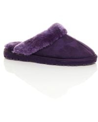 AJVANI - Faux Fur Lined Slip On Memory Foam Mules Slippers - Lyst