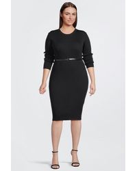 Karen Millen - Plus Size Viscose Blend Rib Knit Belted Pencil Dress - Lyst