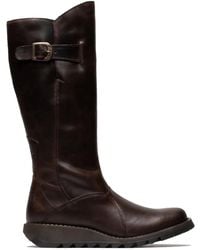 Infinity Leather - Fly London Mol 2 Leather Wedge Heel Knee High Zip-Up Boots - Lyst