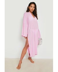 Boohoo - Cheesecloth Maxi Beach Cover Up Dress - Lyst