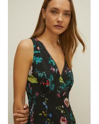 Oasis - Petite V Plunge Floral Printed Satin Dress - Lyst