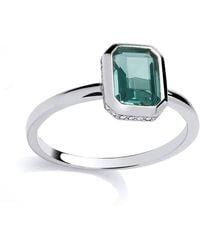 Jewelco London - Emerald Cz Octagonal Bezel Halo Hidden Stones Ring - Lyst
