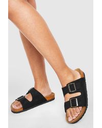 Boohoo - Wide Fit Double Buckle Footbed Slider - Lyst