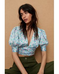 Nasty Gal - Button Front Floral Print Cropped Blouse - Lyst