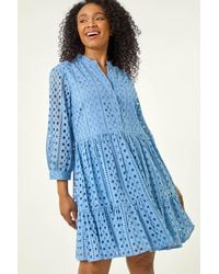 Roman - Petite Broderie Tiered Dress - Lyst