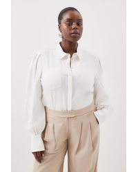Karen Millen - Plus Size Premium Viscose Crepe Statement Sleeve Collared Woven Blouse - Lyst