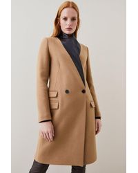 Karen Millen - Italian Virgin Wool Faux Leather Contrast Double Breasted Coat - Lyst