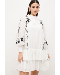 Karen Millen - Plus Size Placement Embroidery Mini Woven Dress - Lyst