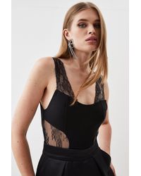 Karen Millen - Ponte Lace Detailed Strappy Jersey Bodysuit - Lyst