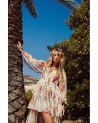 Nasty Gal - Floral Print Tiered Tulle Bardot Dress - Lyst