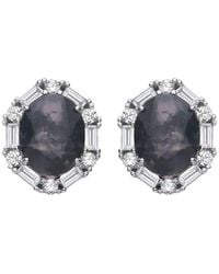 Jewelco London - Oval Moss Agate Cz Spooky Smoke Halo Stud Earrings - Lyst