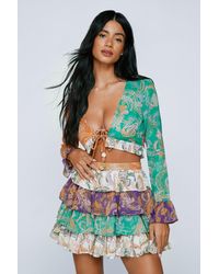 Nasty Gal - Paisley Spliced Ruffle Coin Trim Cover Up Top - Lyst