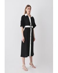 Karen Millen - Soft Tailored Contrast Collar Belted Midi Shirt Dress - Lyst