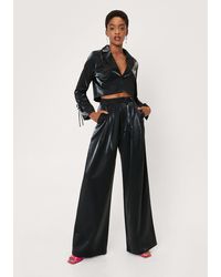 Nasty Gal - Glass Fabric Pleated Wide Leg Suit Trouser - Lyst
