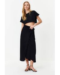 WOVCOR - Wrap Midi Woven Skirt W/ Tie Detail - Lyst