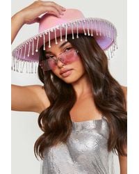 Boohoo - Pink Diamante Tassel Trim Cowboy Hat - Lyst