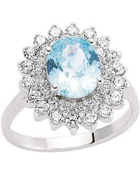 Jewelco London - Silver Light Blue Oval Cz Royal Cluster Engagement Ring - Gvr302-top - Lyst