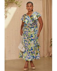 Chi Chi London - Plus Size V Neck Floral Wrap Midi Dress - Lyst