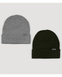Larsson & Co - Recycled Grey & Dark Olive 2 Pack Knitted Beanie Hat - Lyst