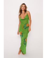 Nasty Gal - Tropical Palm Embellished Cowl Maxi Cover Up Dress - Lyst