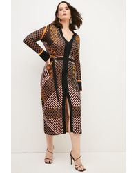 Karen Millen - Plus Size Slinky Knit Baroque Belted Dress - Lyst