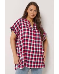 Yours - Check Overhead Half Placket Shirt - Lyst
