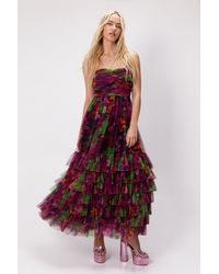 Nasty Gal - Floral Print Tulle Bandeau Maxi Dress - Lyst