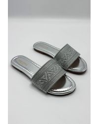 Miss Diva - Kree Diamante Patterned Sliders - Lyst