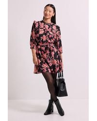Dorothy Perkins - Petite Tie Waist Yoke Frill Detail Printed Belted Mini Dress - Lyst