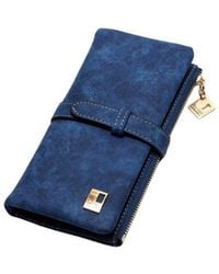 Lovii - Faux Suede Long Wallet With Zip & Hasp Closure - Lyst