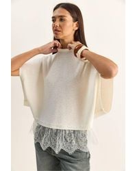 Bianco Lucci - Oversized Lace Knit Top With Half Turtleneck - Lyst